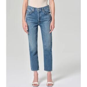 Agolde Riley Crop Jeans 30 10 Frequency 24 Medium Wash Distress Straight Leg 90s